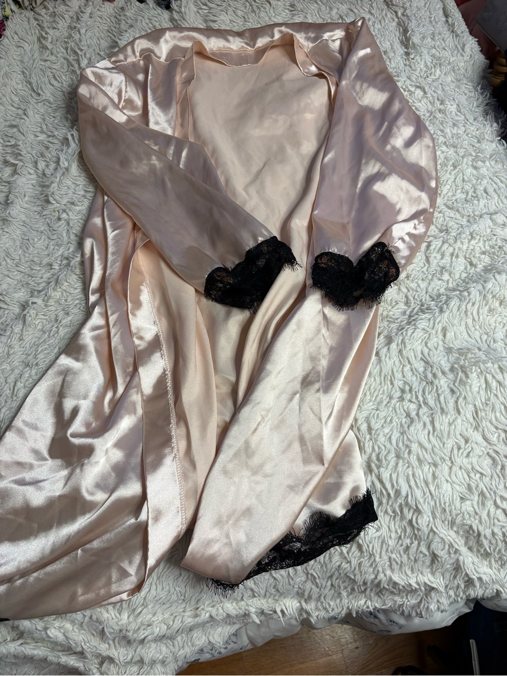 Silky Satin Lace-Trim Robe - Blush Pink